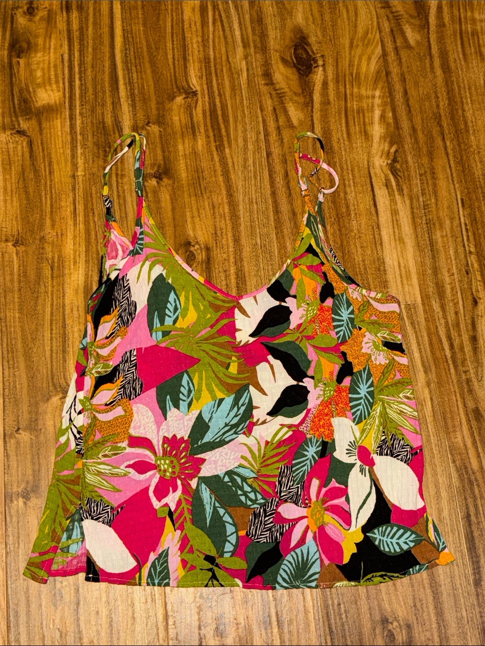 Rachael Roy women’s large cami tank top pink green tropical animal print light
